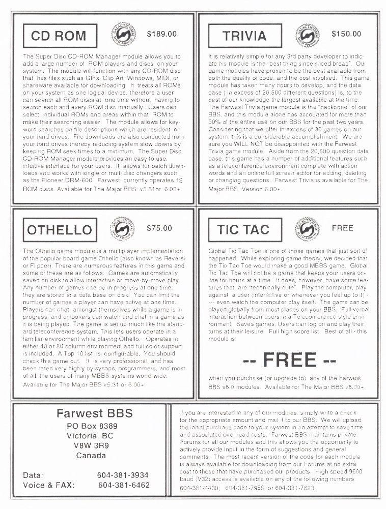 Farwest BBS Advertisement from Major News
