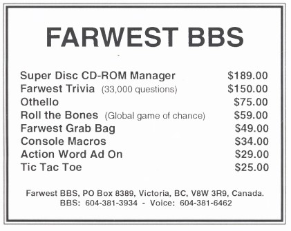 Farwest BBS Advertisement from Major News