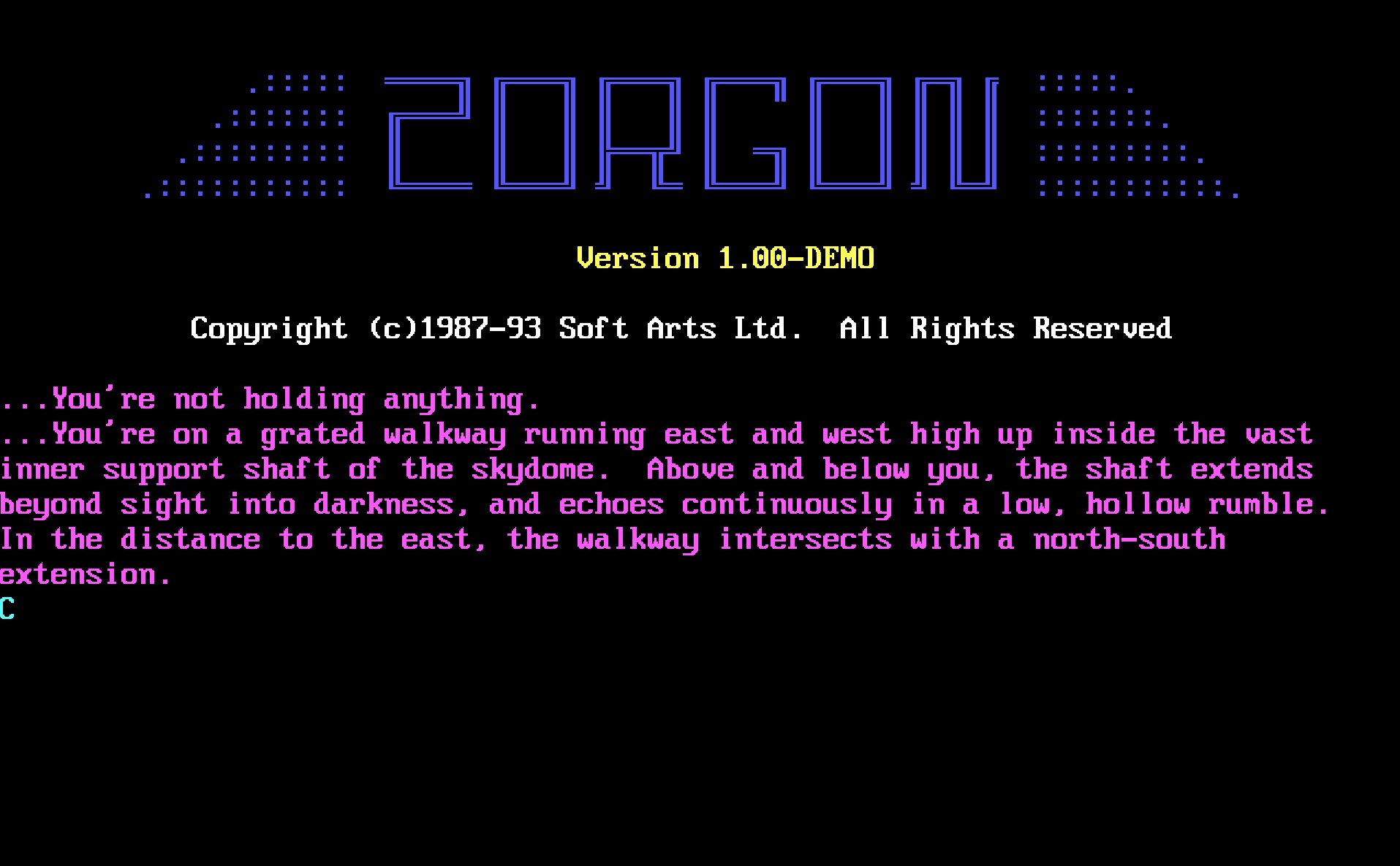 Zorgon welcome screen