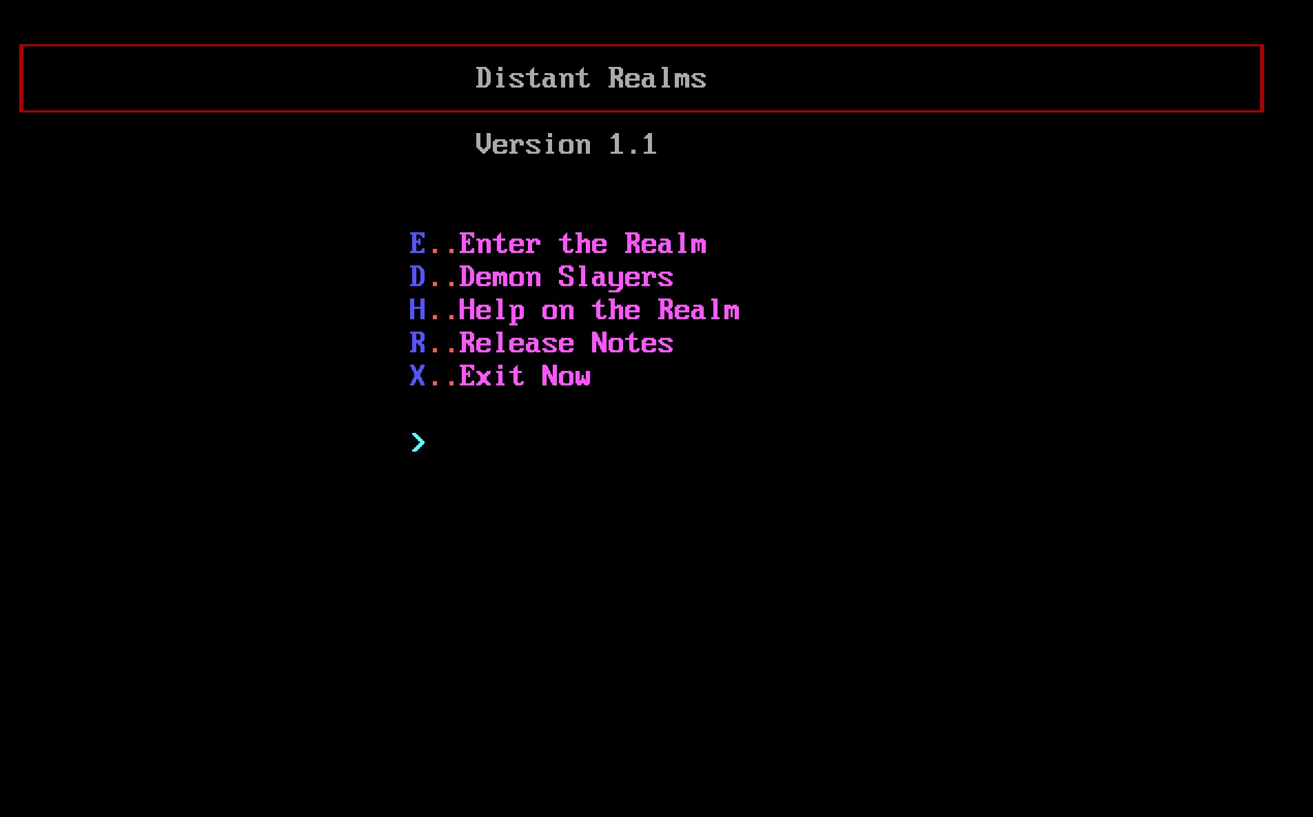 Distant Realms welcome screen Distant Realms welcome screen