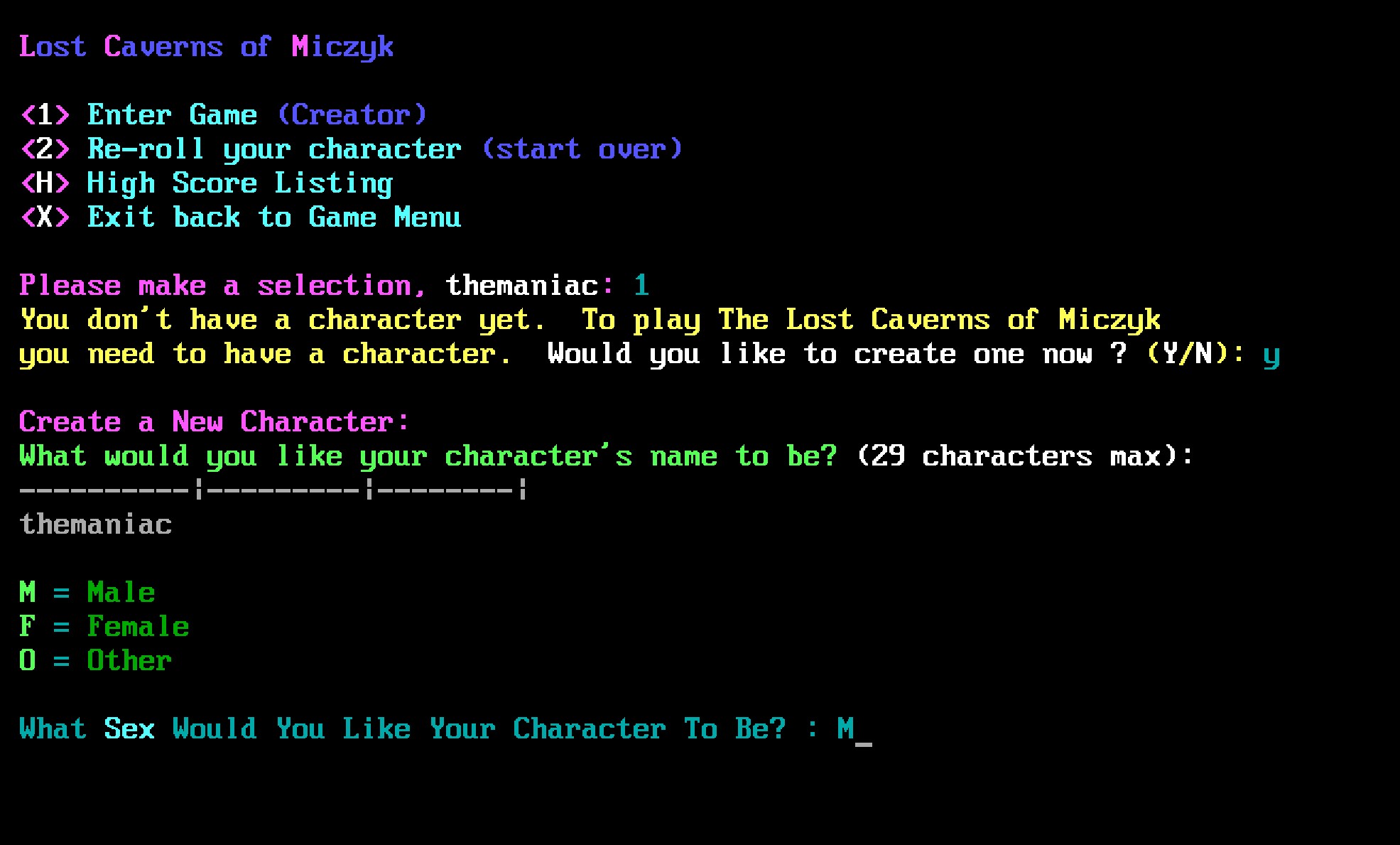 The Lost Caverns of Miczyk intro screen The Lost Caverns of Miczyk intro screen