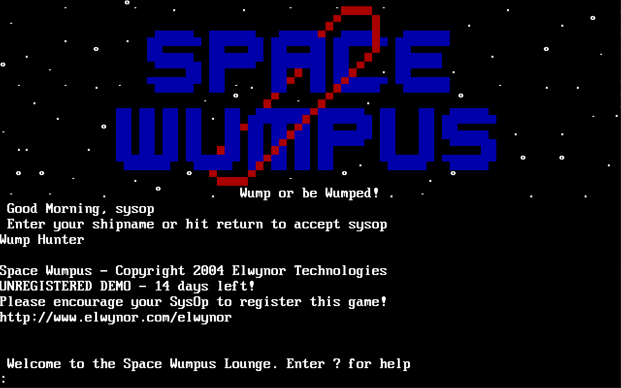 Space Wumpus welcome screen