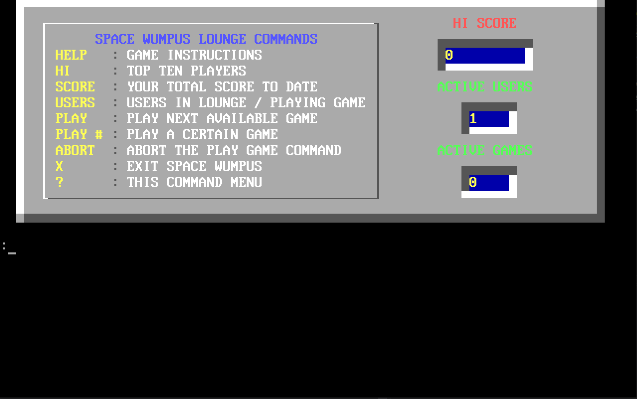 Space Wumpus lounge commands Space Wumpus lounge commands