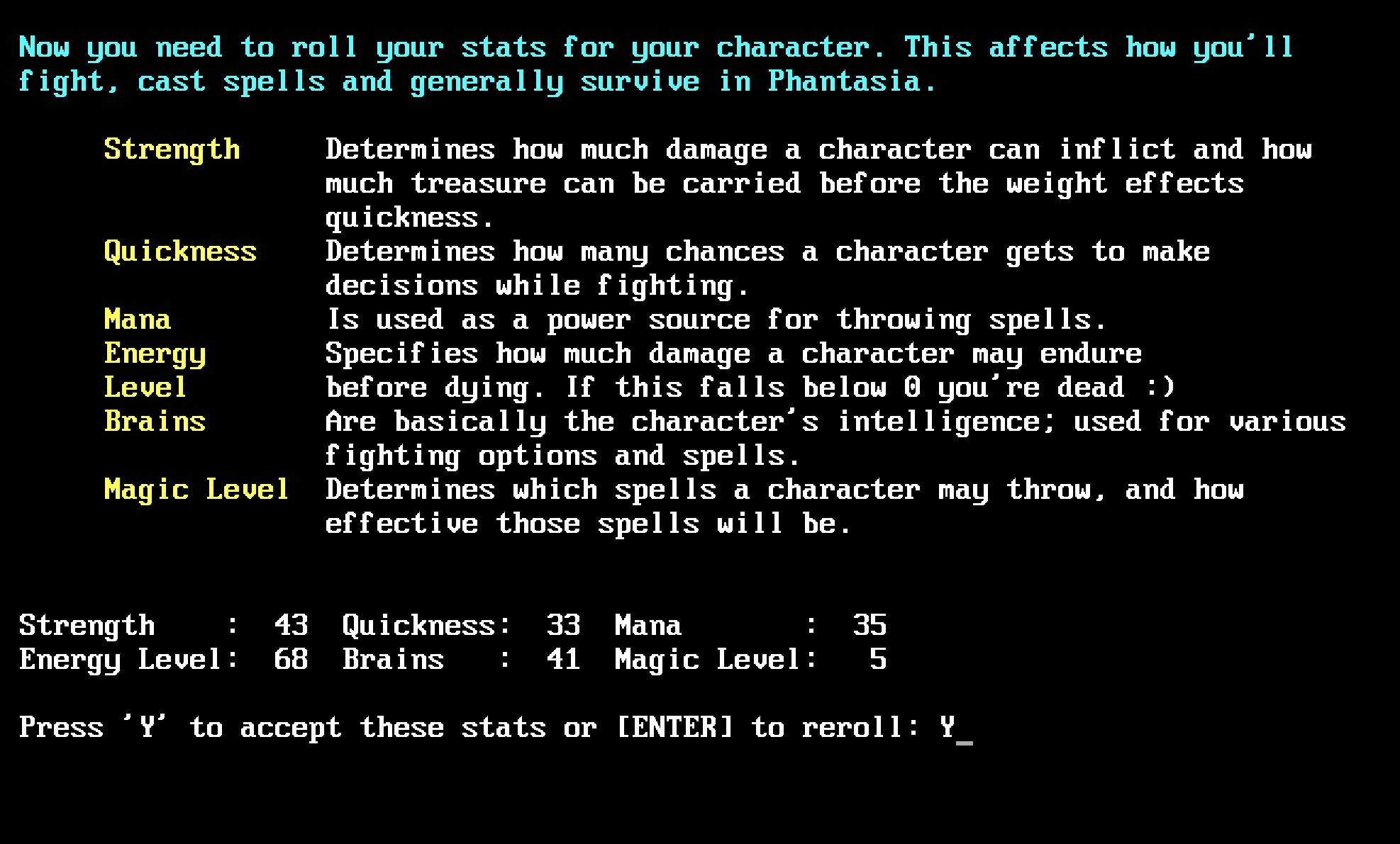 Phantasia character creation stats Phantasia character creation stats