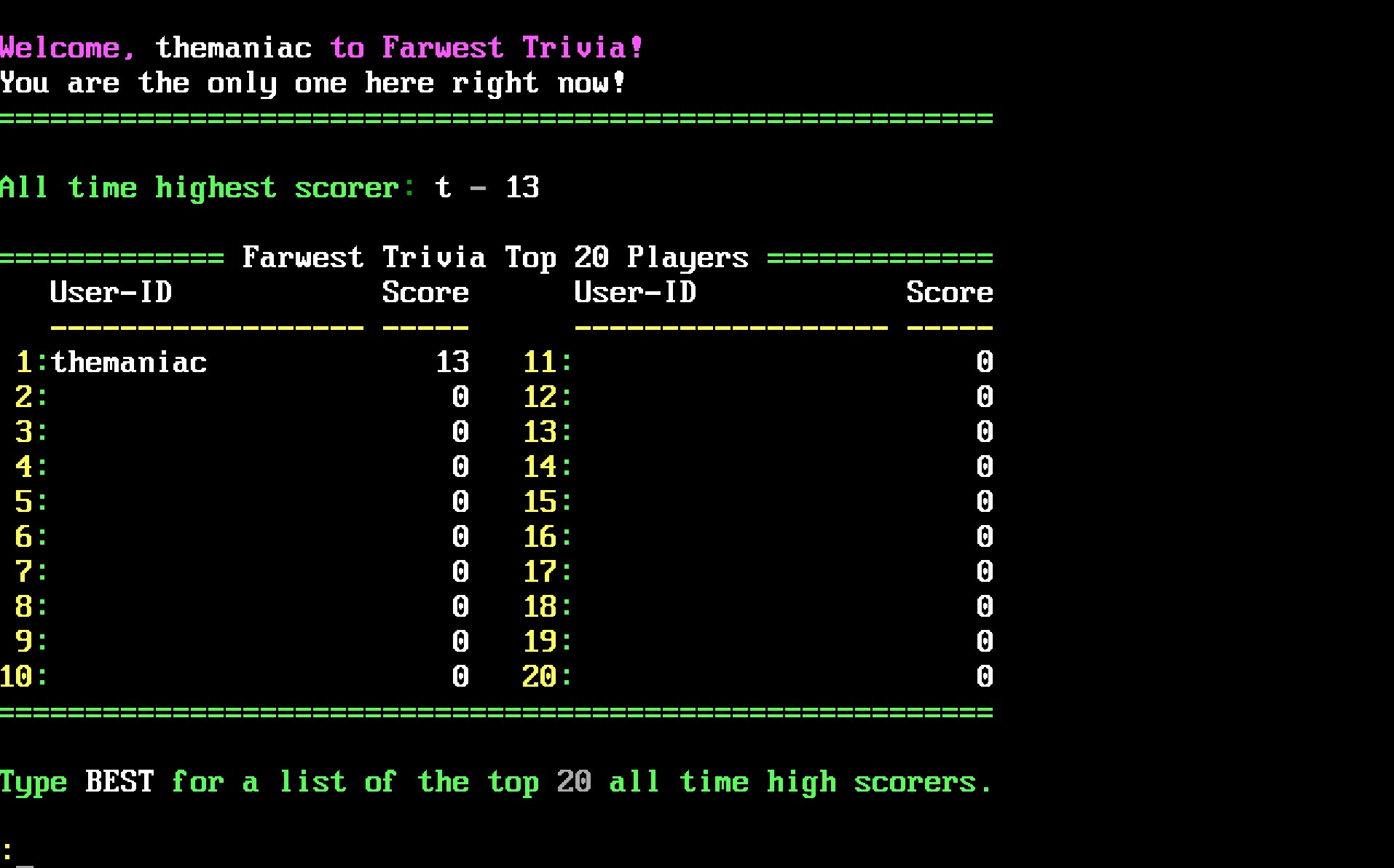 Farwest Trivia Game Play Screen Shot