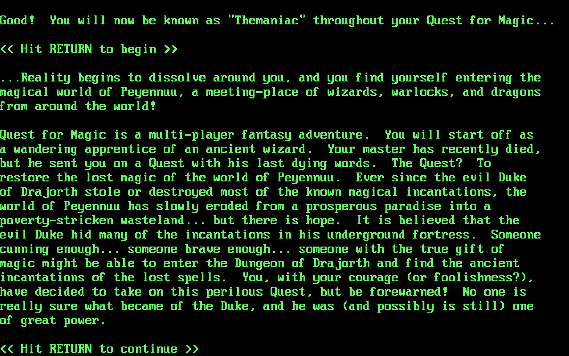 Quest for Magic intro screen Quest for Magic intro screen
