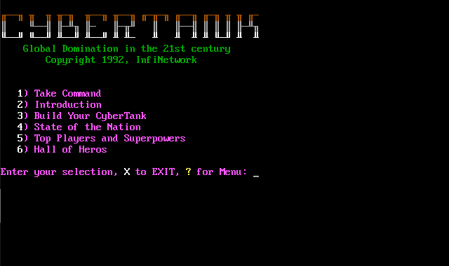 Cybertank menu