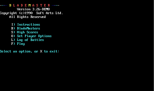 BladeMaster main menu BladeMaster main menu