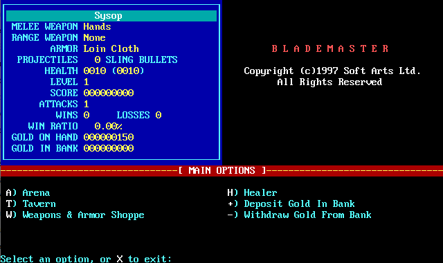 BladeMaster menu BladeMaster menu