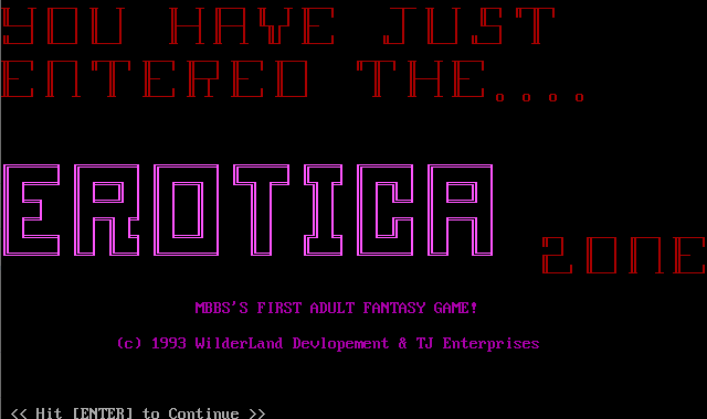 Erotica welcome screen Erotica welcome screen